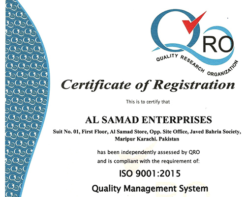 Registration certificate of quality management system